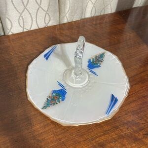 Vintage Glass Serving Platter with Handle
Gold trim Painted Bottom